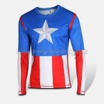 2015 Captain America Cycling Wear Long Sleeves T-shirt Blue Red