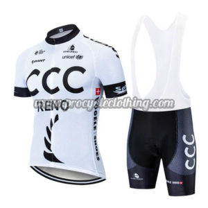 2019 Team CCC RENO Riding Wear Cycle Bib Kit White Black