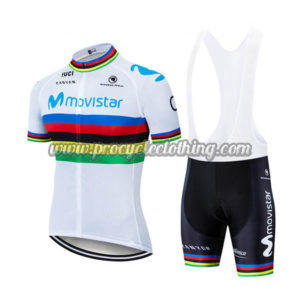 2019 Team MOVISTAR UCI World Champion Cycling Outfit Riding Bib Kit White Rainbow